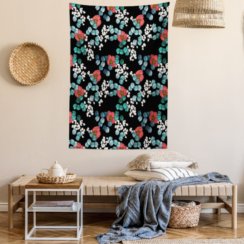 Peony Daisy and Leaves Art Tapestry