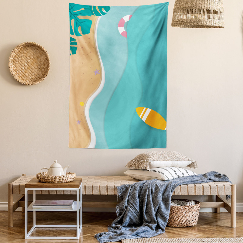 Aerial Cartoon Sea and Beach Tapestry