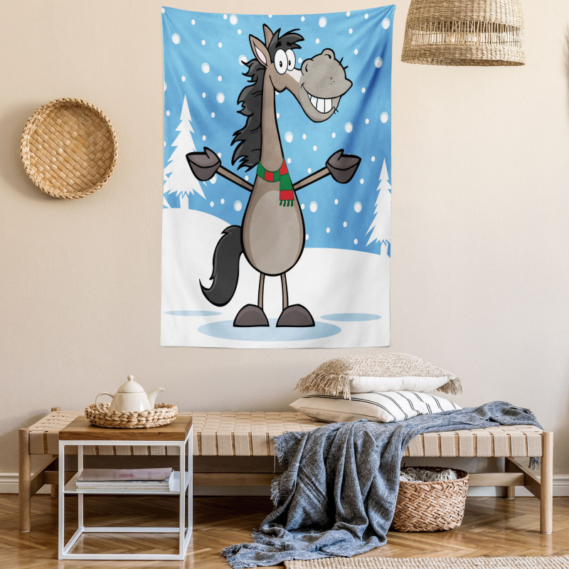 Mascot Horse Snowy Forest Tapestry