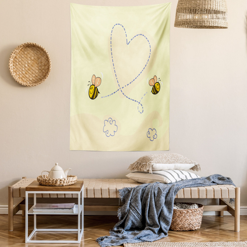 Buzzing Flies Heart Shape Tapestry