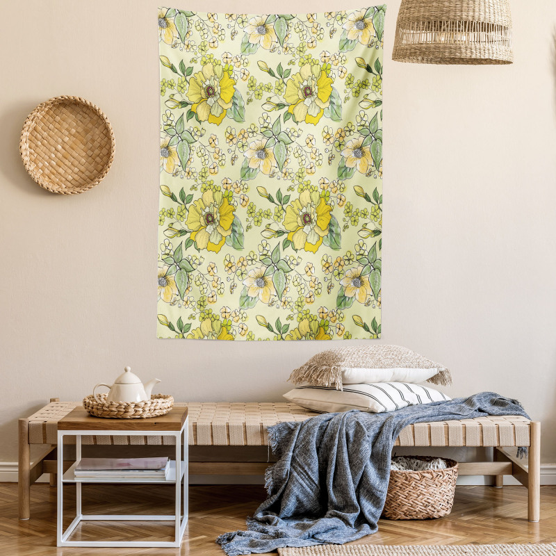 Watercolor  Leaves Blossom Tapestry