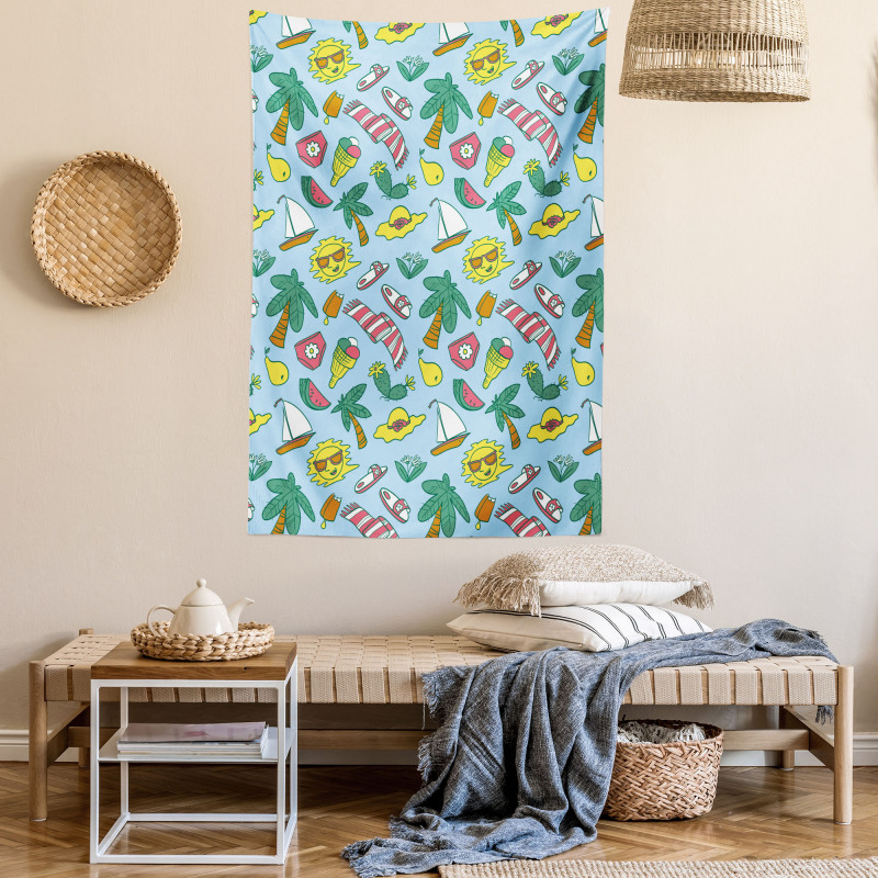 Cartoon Beach Time Design Tapestry