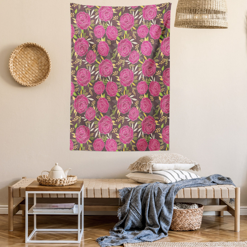 Detailed Flower Silhouettes Tapestry