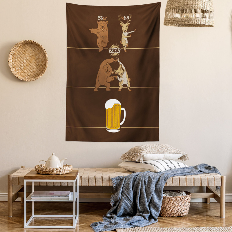 Bear Deer Beer Pub Magic Tapestry