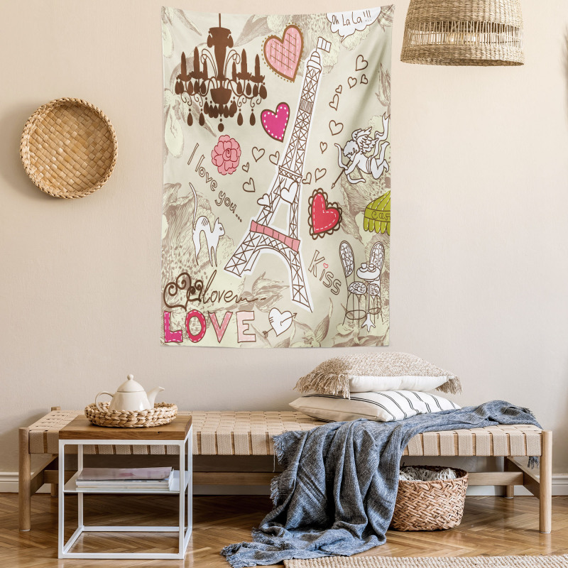 Doodle Eiffel Tower Love Tapestry