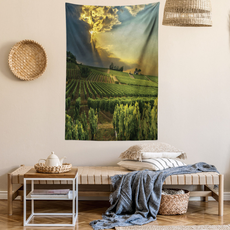 France Sunset Vineyard Tapestry