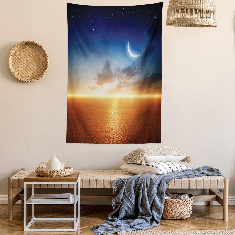 Sunset Sky Moon Stars Tapestry