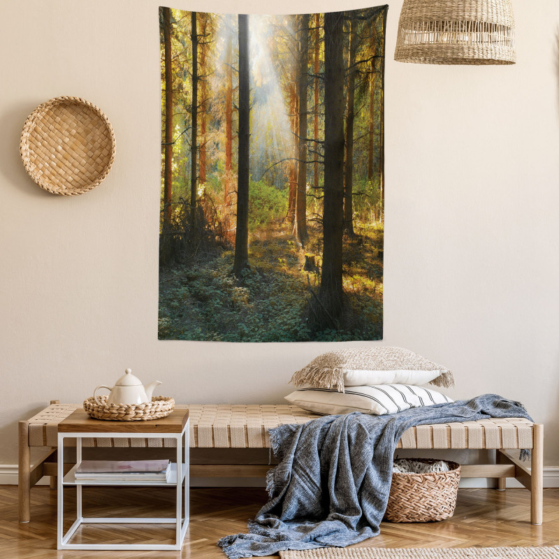 Sunset Dark Pine Trees Tapestry