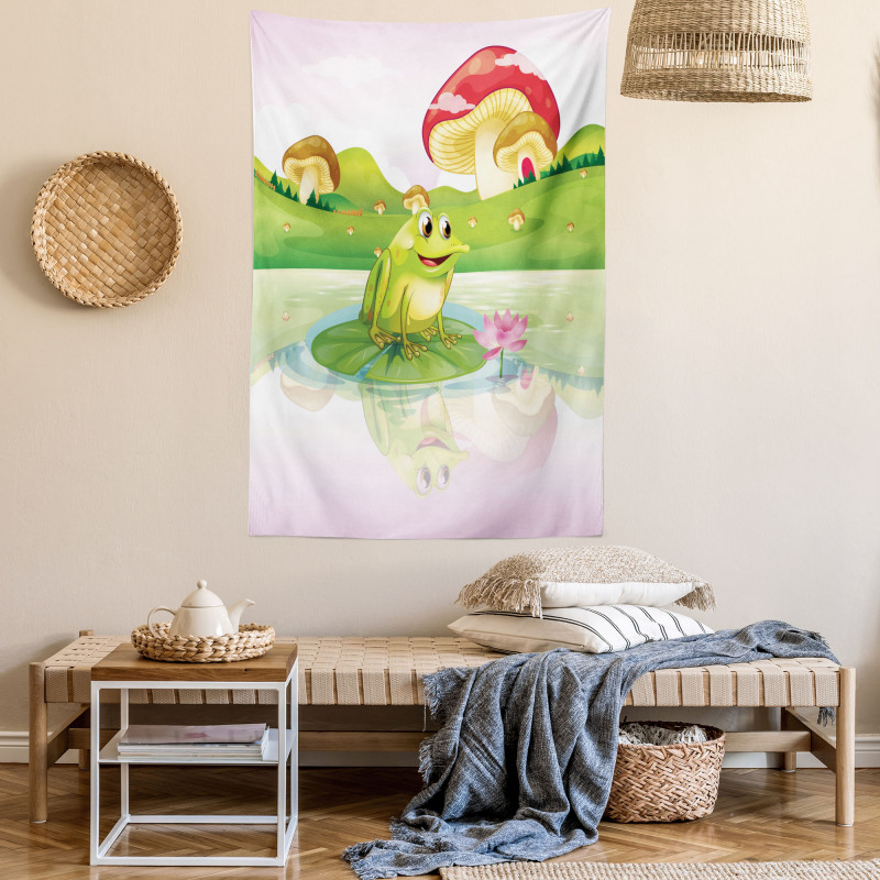 Frog on Water Lily Art Tapestry