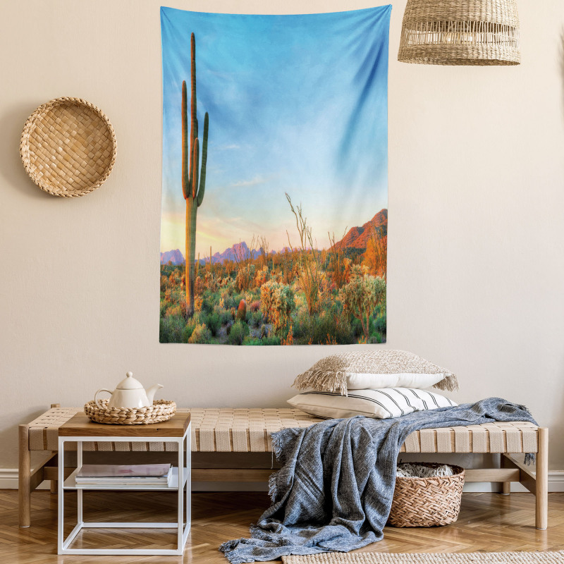 Sun in Desert Cactus Tapestry