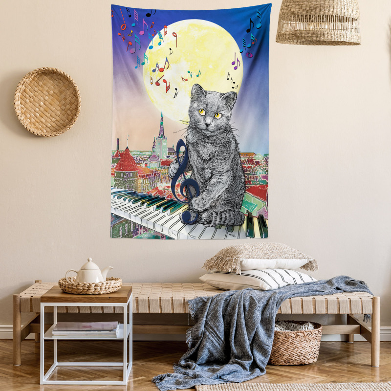 Musical Notes Cat Tapestry