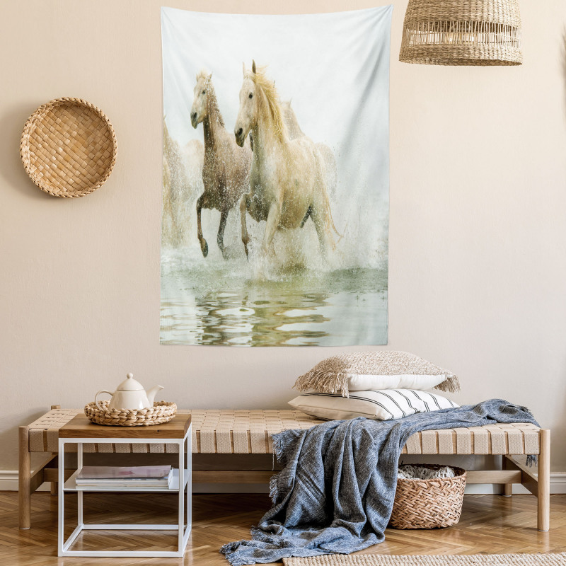 Camargue Horses in Water Tapestry