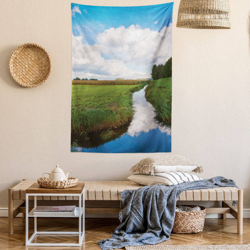 Calm River Meadow Trees Tapestry