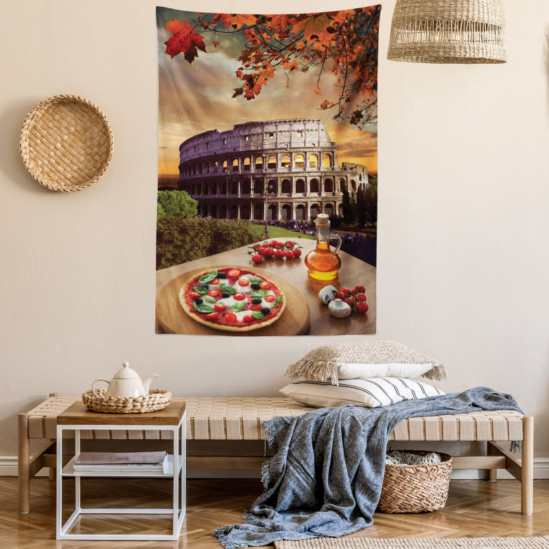 Colosseum Italy Pizza Autumn Tapestry