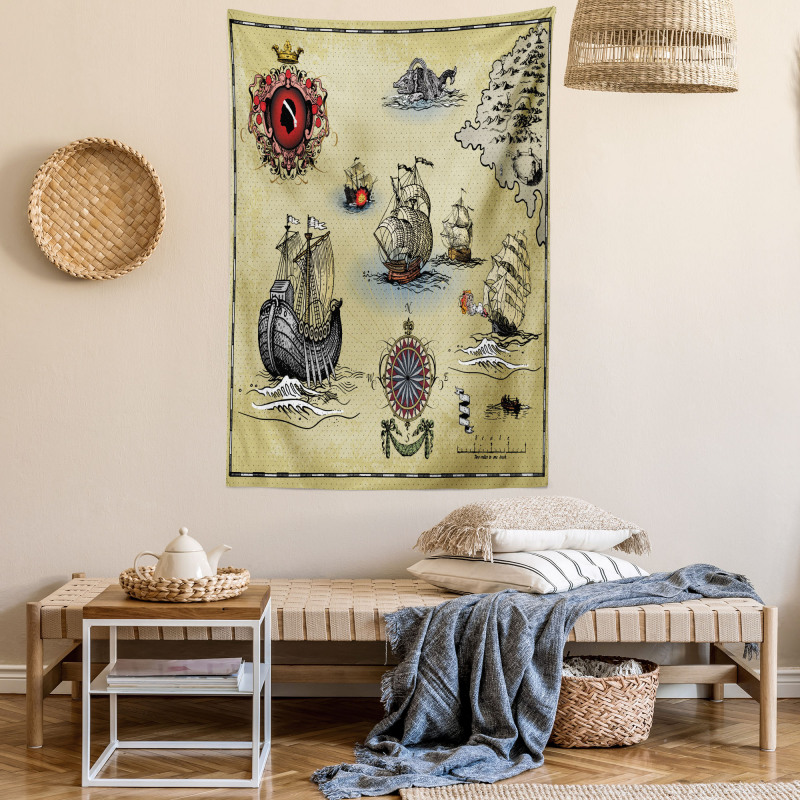 Antique Map Pirate Tapestry