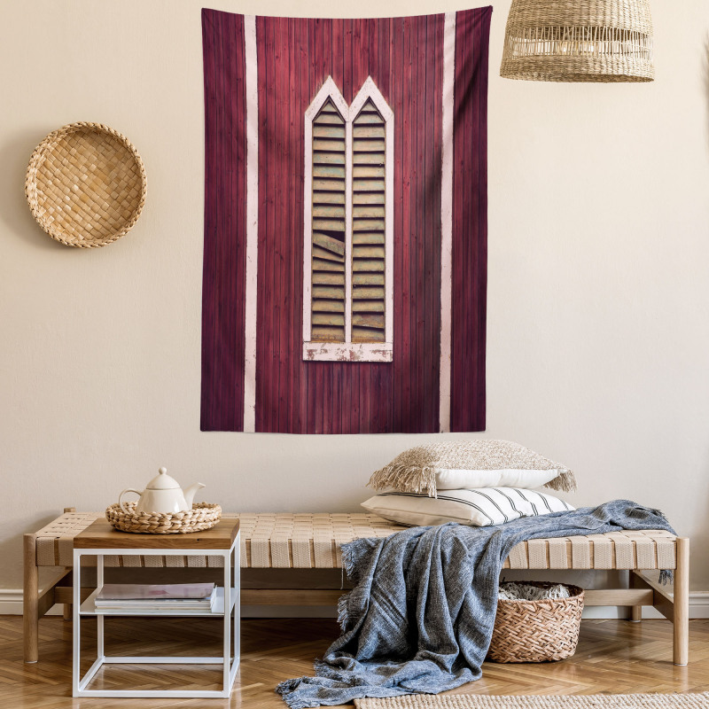 Retro Burgundy Shutters Tapestry