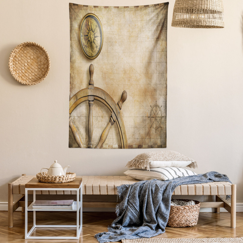 Wooden Wheel Compass Tapestry