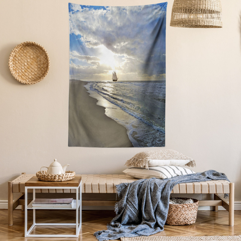 Sailing Shipt Sunset Tapestry