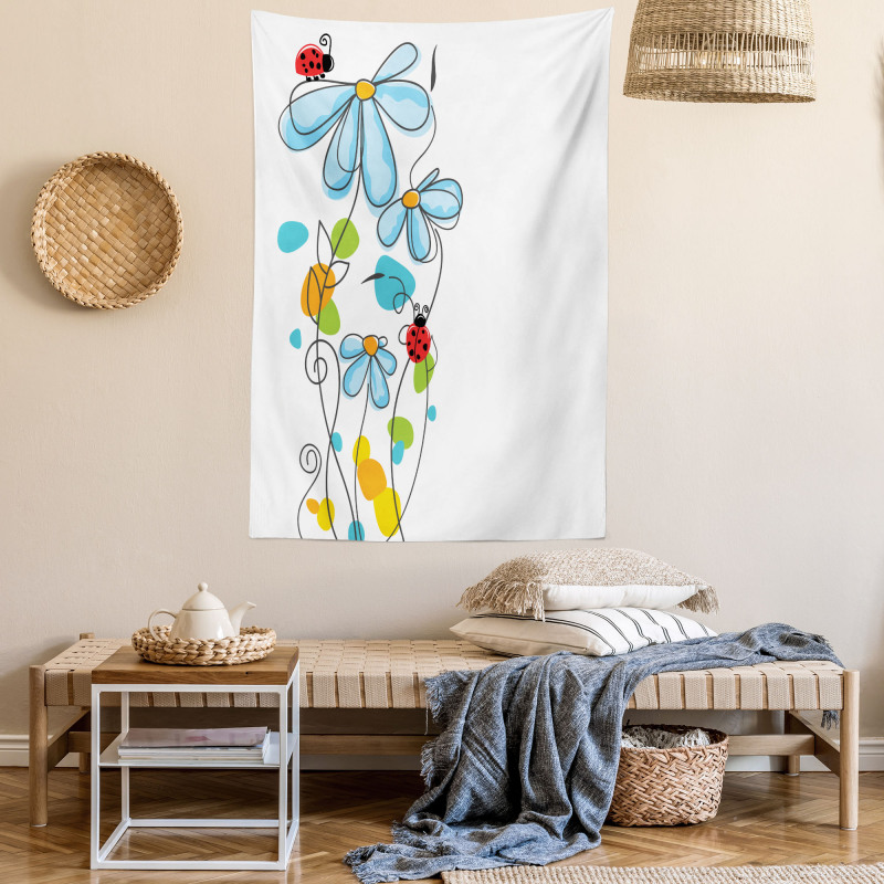 Cartoon Ladybugs Flowers Tapestry