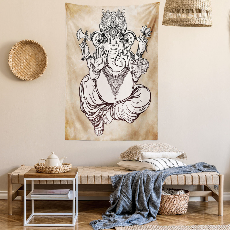 Vintage Grunge Elephant Motif Tapestry