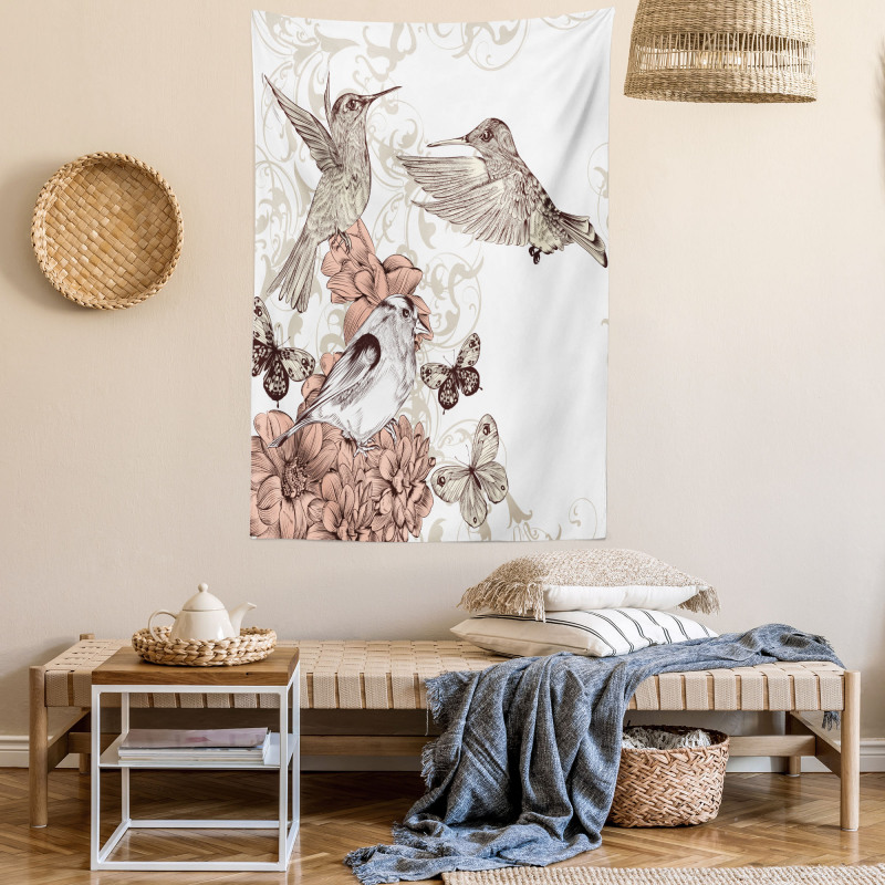 Birds Butterflies Art Tapestry