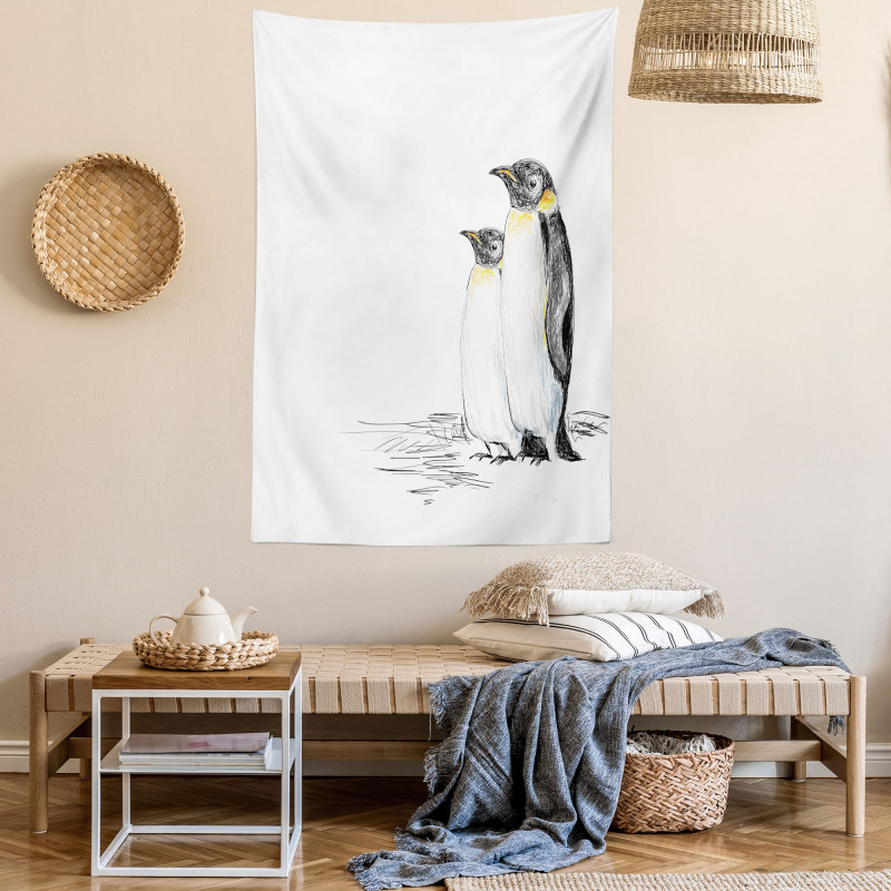 Hand Drawn Penguins Art Tapestry