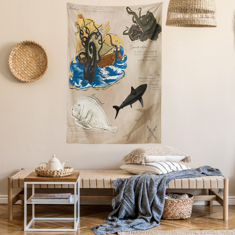 Sea Monsters Pirate Tapestry