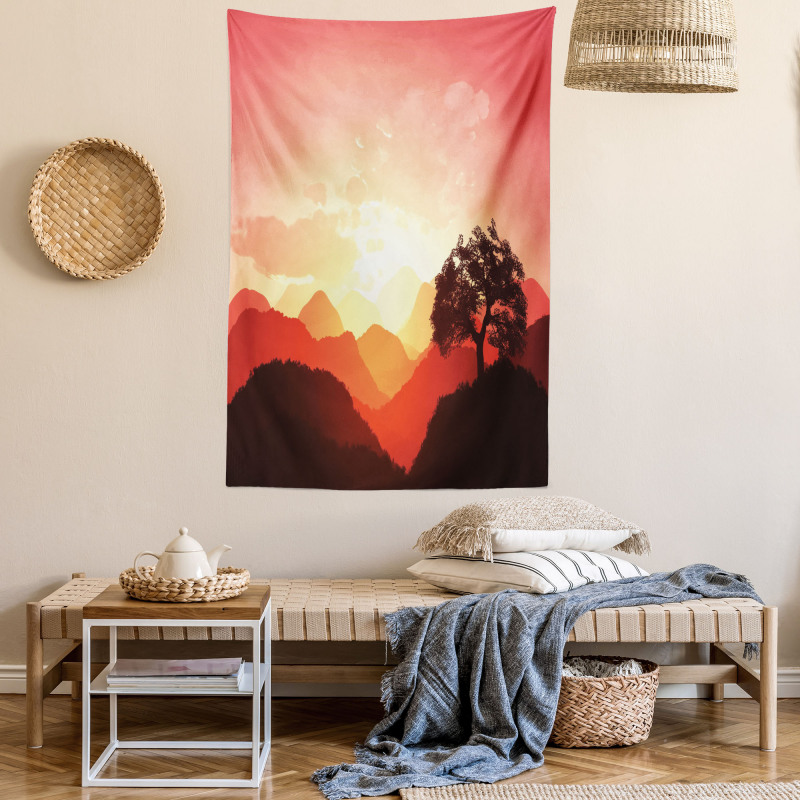 Sunset Tree Mountains Tapestry