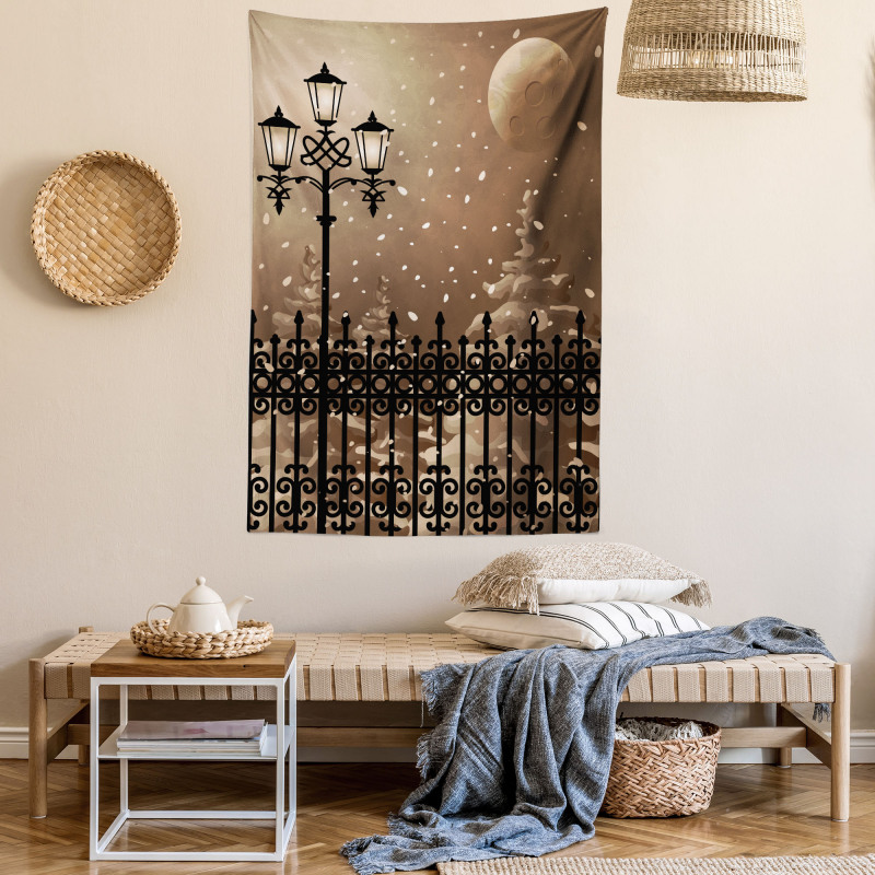 Snowy Moon Evening Tapestry