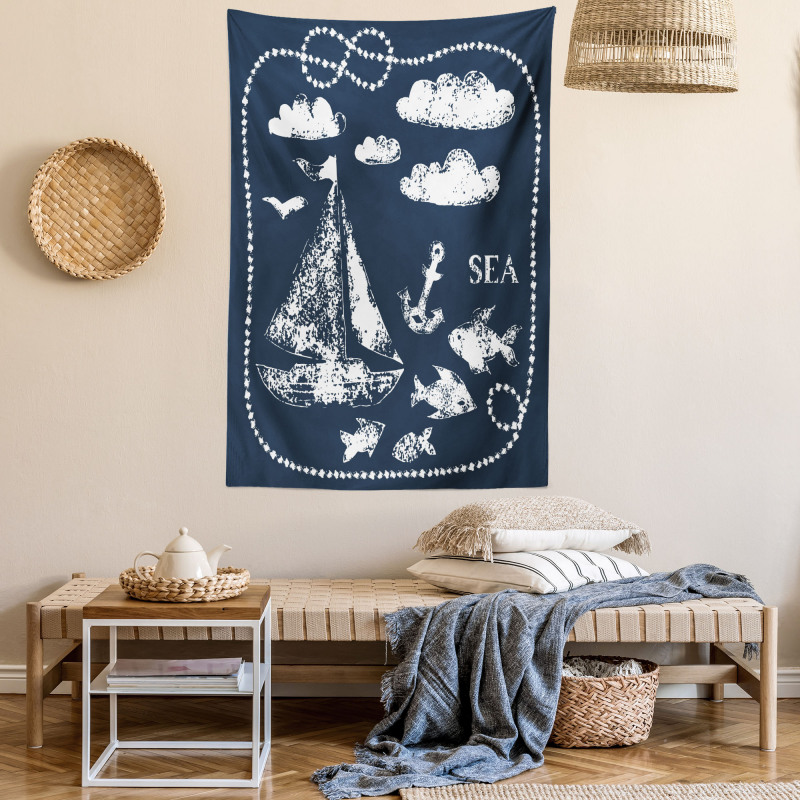 Boat Clouds Anchor Tapestry