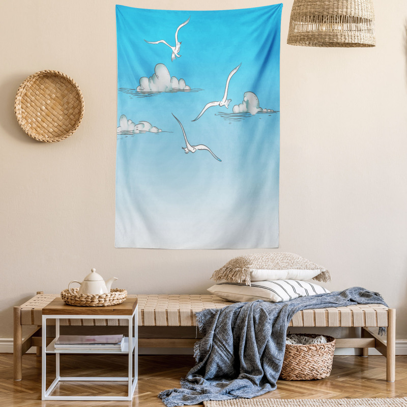 Seagulls Flying Ombre Sky Tapestry