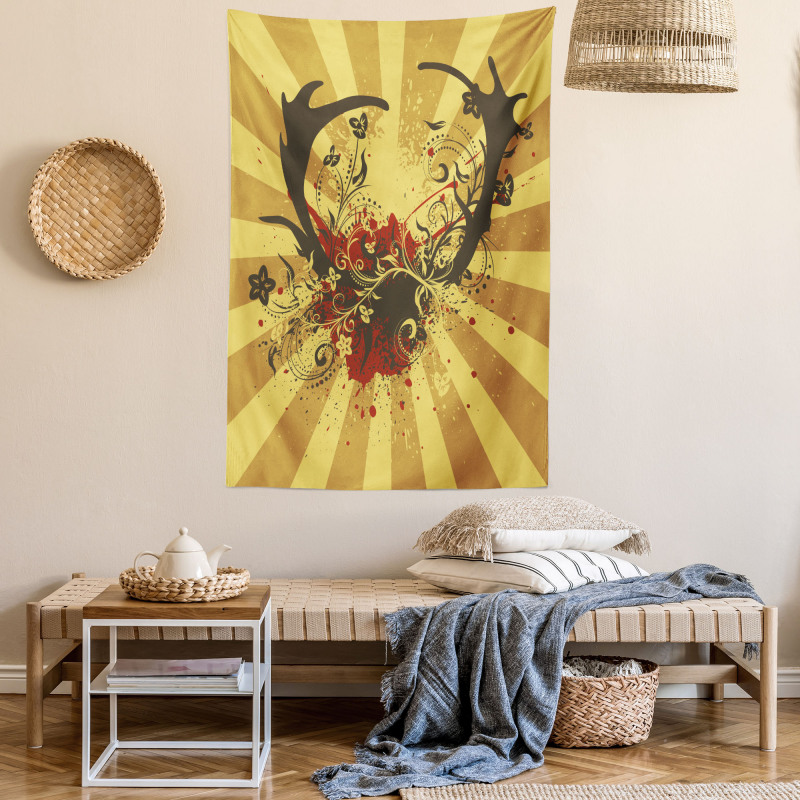 Grunge Style Antlers Art Tapestry