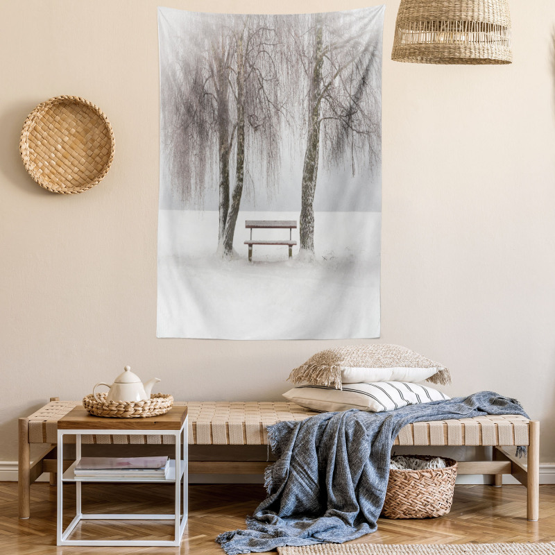 Bench Trees Snowflakes Tapestry