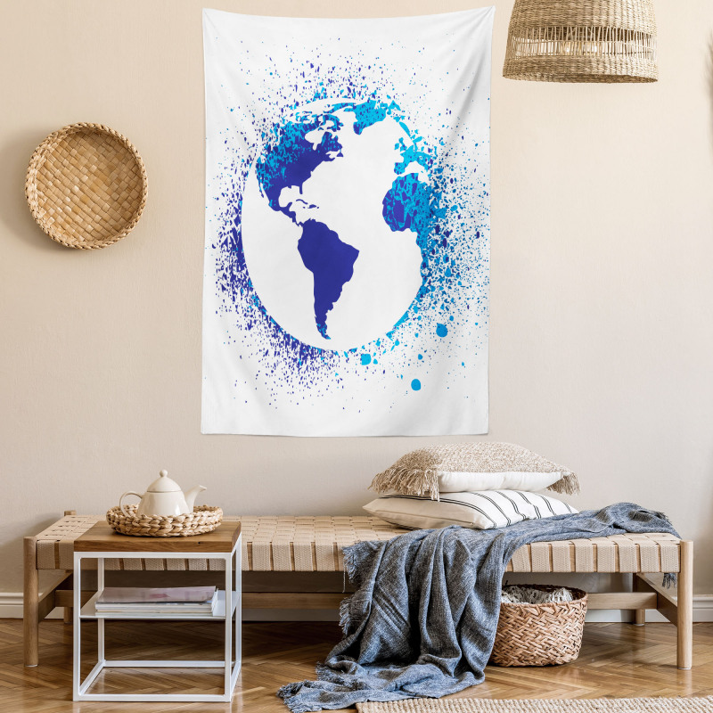 Globe Ink Effect Map Tapestry