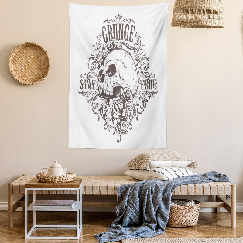 Skull Rose Grunge Tapestry