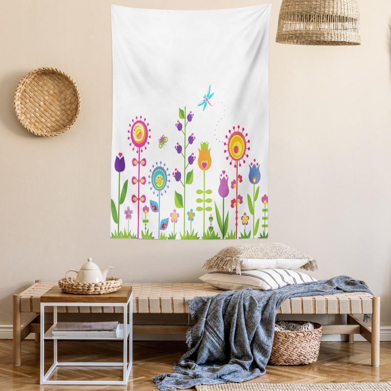 Floral Cartoon Art Tapestry