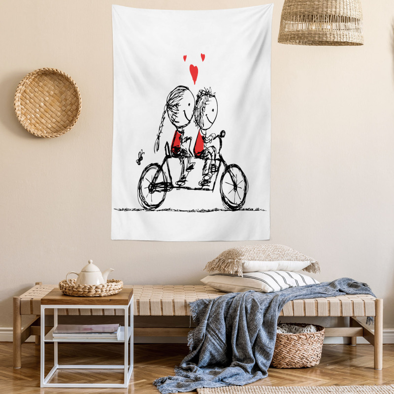 Couple Cycling Together Tapestry