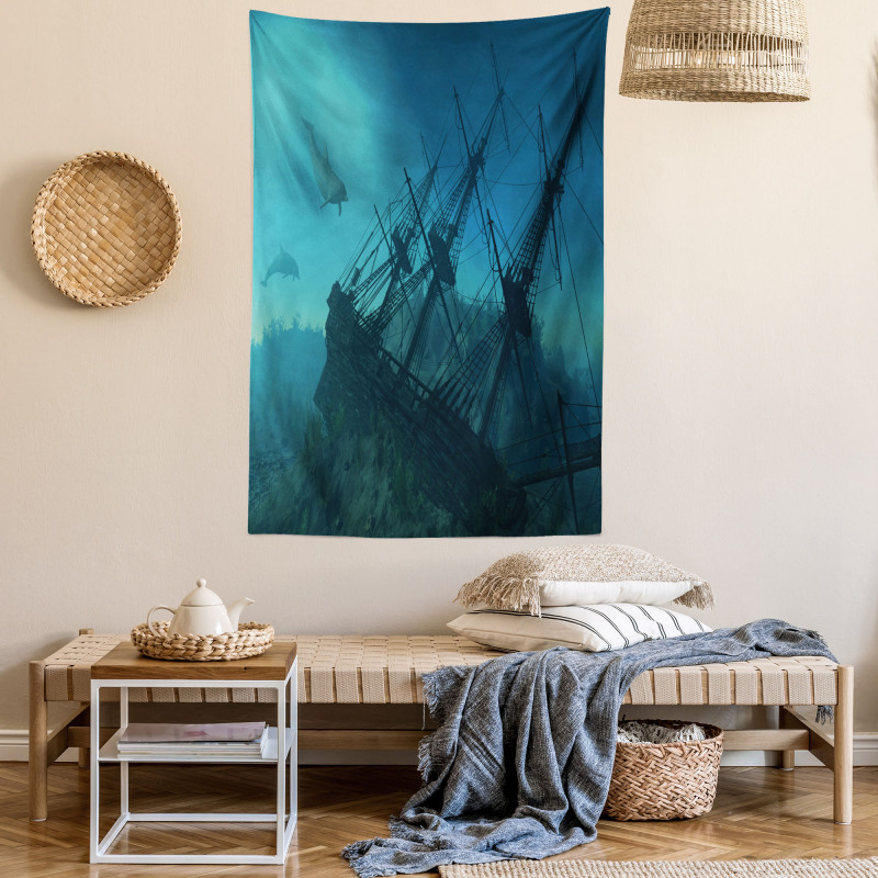 Dolphins Ship Sea Tapestry