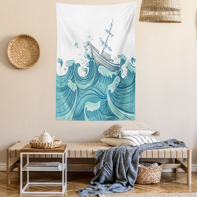 Ship and Ocean Waves Tapestry