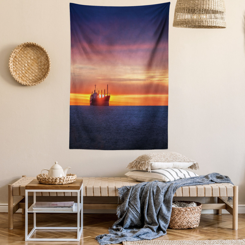 Sunrise over Sea Ship Tapestry