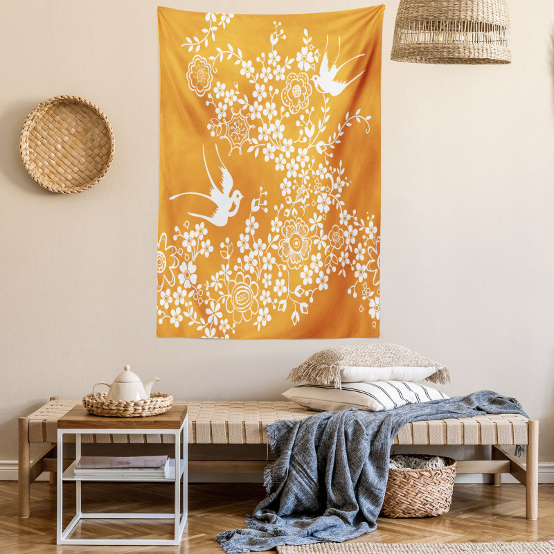 Japanese Tree Birds Art Tapestry