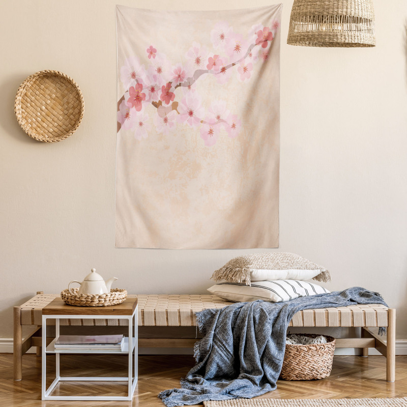 Pink Cherry Blossoms Tapestry