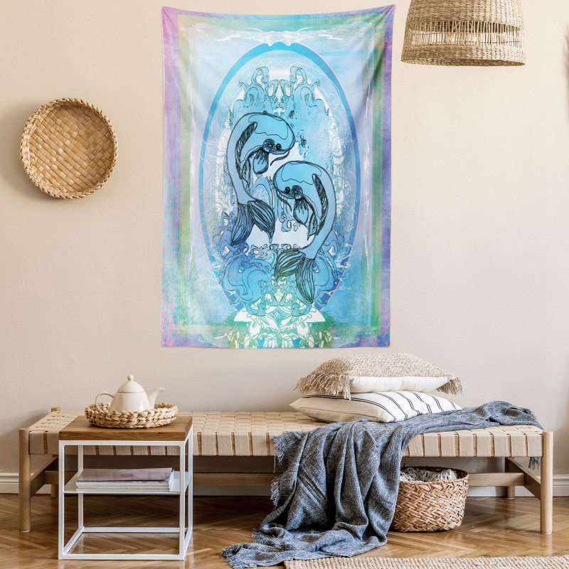 Japanese Koi on Sea Blue Tapestry