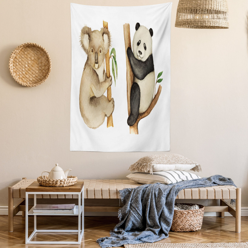 Koala Panda Watercolor Tapestry