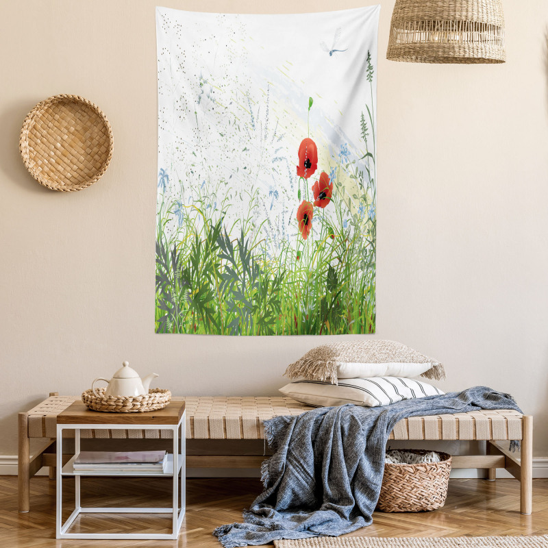 Red Poppies Dragonfly Tapestry
