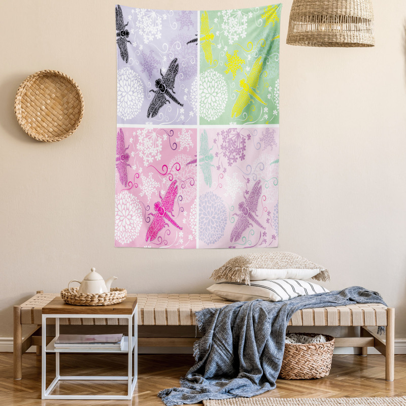 Dragonflies Dandelion Tapestry