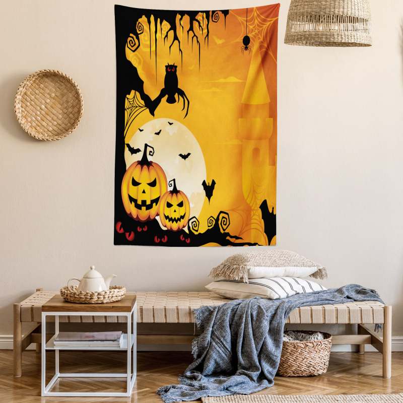 Spooky Pumkins Owl Art Tapestry