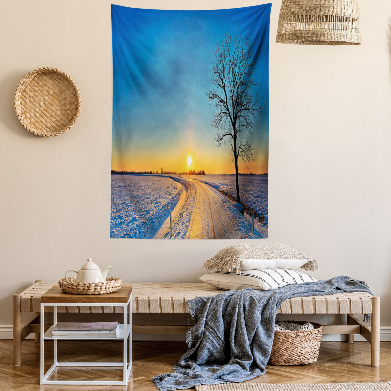 Winter Sunset Scene Tree Tapestry