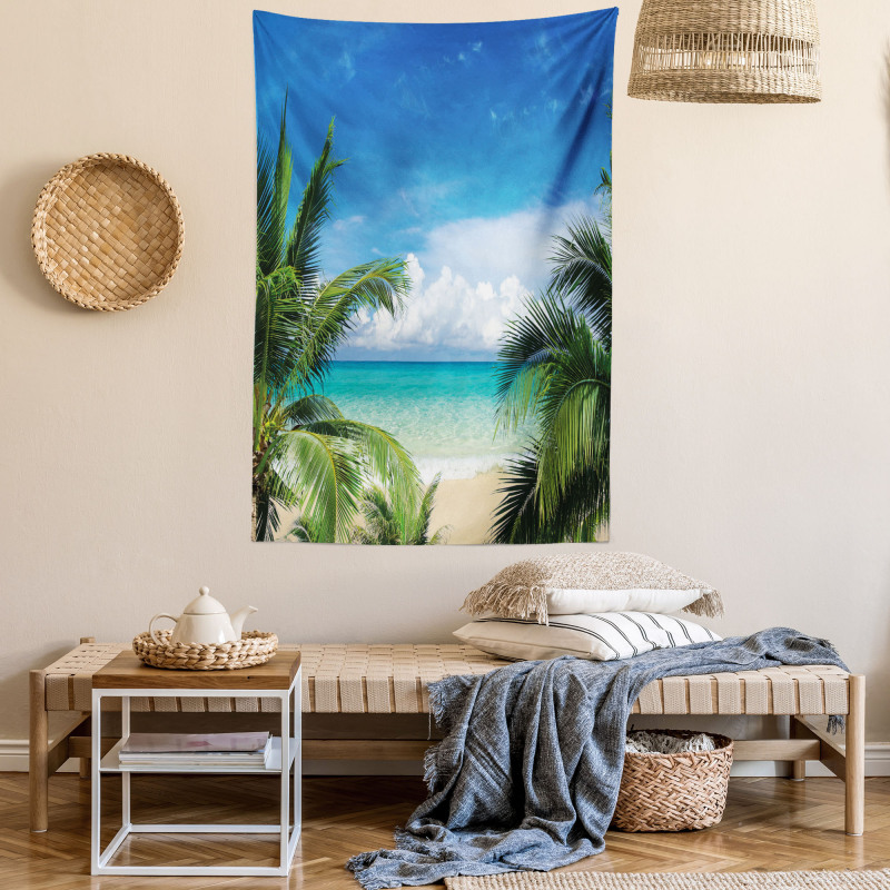 Tropical Sea Palms Sunny Day Tapestry