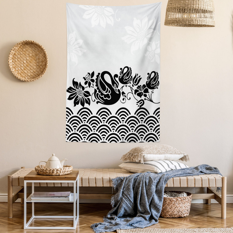 Black Swans and Flowers Tapestry